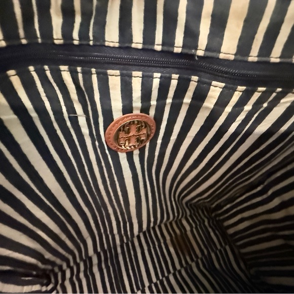 Tory Burch Large Lime Green Canvas Brown Leather Tote Bag MSRP $358 - Picture 15 of 16